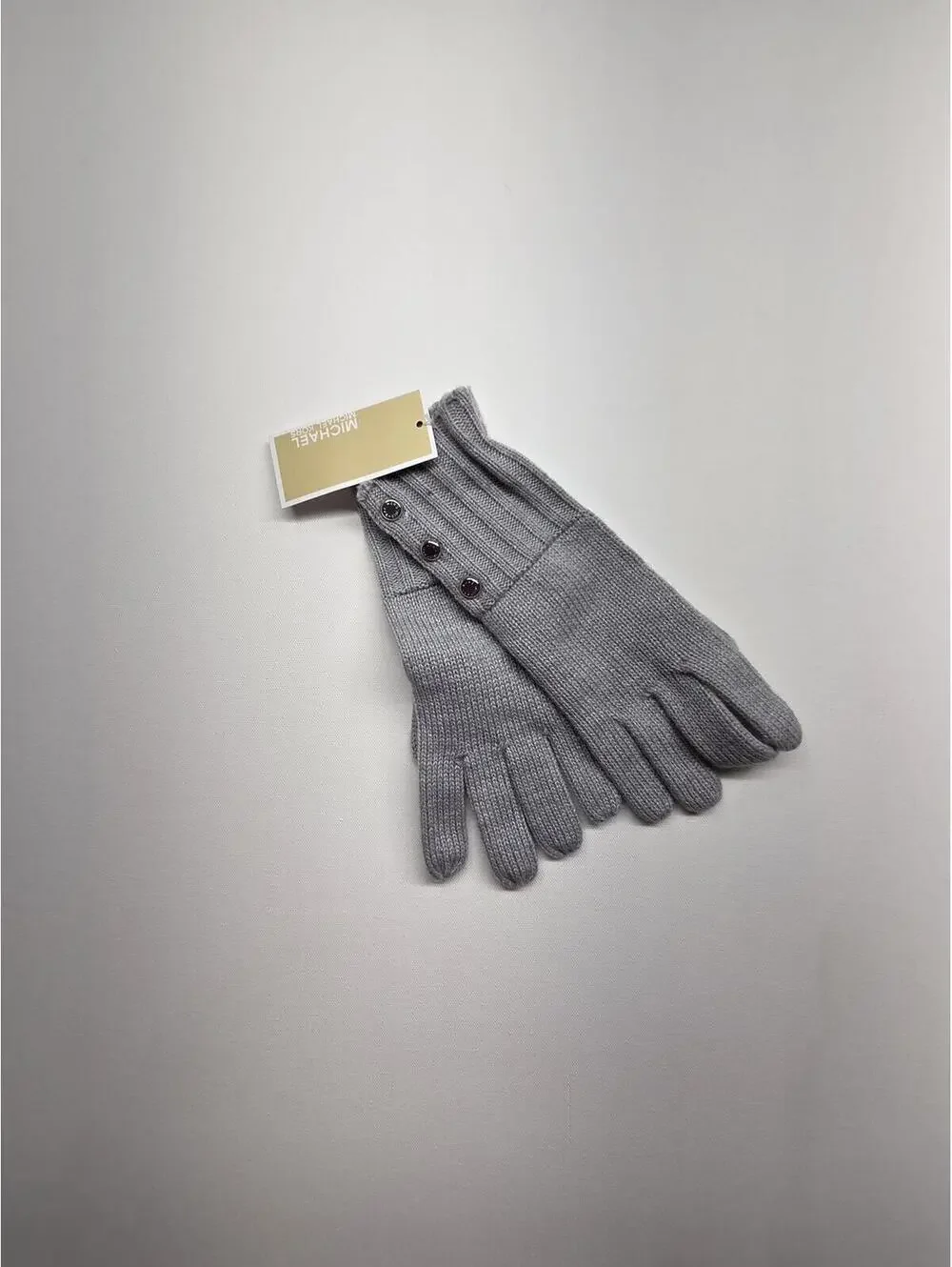 Michael Kors Gray Knit Gloves with Button Detail, Size O/S, MSRP $48